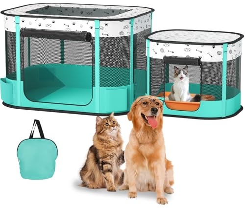 BUFOR Portable Cat Playpen, Foldable Pet Dog Playpen, for Kitten Puppy Play Pen Indoor/Outdoor, Cats Enclosure Cages Tent with Carrying Case, 600D Oxford 8-Rods, 32x24x22