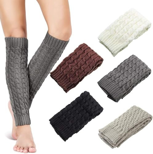 LOEPENLE 5 Pairs Damen Stulpen Beinwärmer,Langer Beinwärmer Frauen Mädchen Beinstulpen Stulpen,Winter Beinwärmer Overknee Strümpfe,Kniestrümpfe,Legwärmer Strümpfe,Warme Stulpen