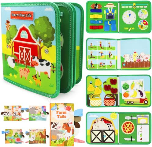 Quiet Book Activity Board, Bauernhof Thema Busy Book & Knisterbuch ab 1 2 3 4 5 6 Jahre Montessori Spielzeug Filzbuch Motorik Buch für Frühe Bildung Reise Auto Flugzeug