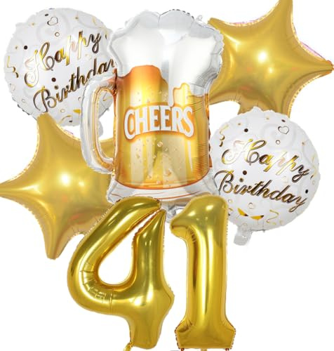 Ballong 41. Födelsedag man kvinna, 41 födelsedag dekoration guld, födelsedagsdekoration 41 år kvinnor, ballong ölflaska dekoration för födelsedag man, helium ballonger öl dekoration 41. Födelsedag