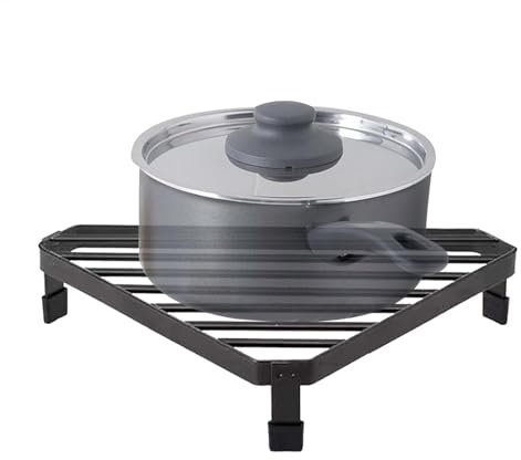 Organizador de estante esquinero | Soporte para sartenes, ahorro de espacio, moderno, antideslizante, triangular, elevador de esquina para zona de café