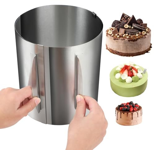 Hisdricus Anello per torta regolabile, altezza 20 cm, in acciaio inox, regolabile, diametro 16 – 30 cm, anello regolabile, telaio adatto per torte e cottura