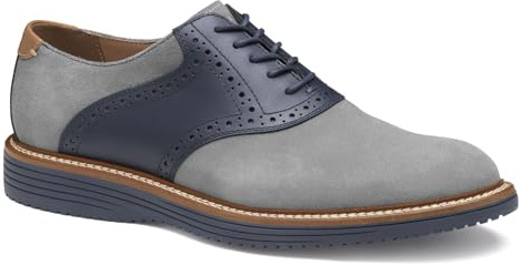 Johnston & Murphy Men's Hodges Saddle Lace-Up Oxford, Gray Suede/Navy Full Grain, 10 M