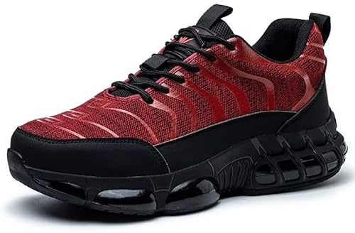 ZEPYFXIT Zapatos de Seguridad para Hombre Mujer Zapatillas de Trabajo Comodo Ligero Calzado de Seguridad con Puntera de Acero Antideslizantes Transpirable(Rojo,42 EU)