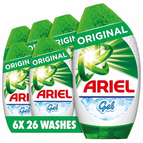 Ariel Washing Liquid Laundry Detergent Gel, 156 Washes (6 x 858 ml), Original, Brrrilliant Stain & Odour Removal From As Low As 15˚C