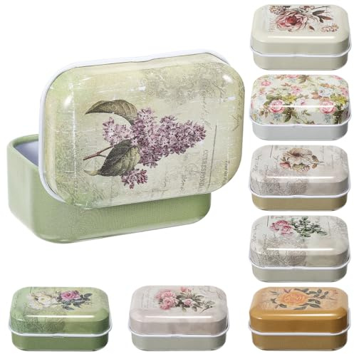 minkissy 8 Piezas Caja Organizadora De Hojalata Con Tapa Retro Vintage DiseñO Floral Para Almacenamiento De Joyas Y Accesorios Caja Decorativa Multicolor 2.36 x 1.57 x 0.98 pulgadas