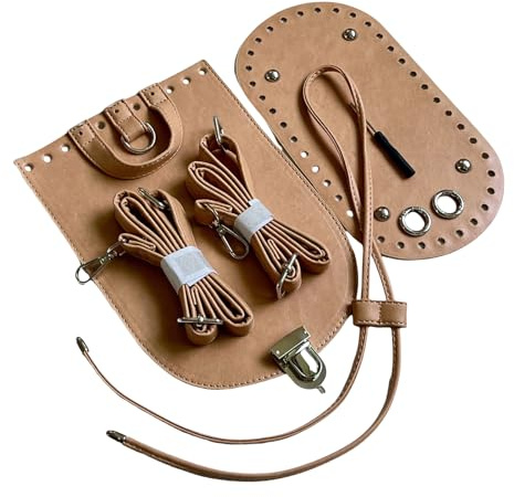 Set per cucire borsa a zaino in pelle PU, base inferiore e copertura per borsa, tracolla regolabile per accessori per la realizzazione di borse all'uncinetto