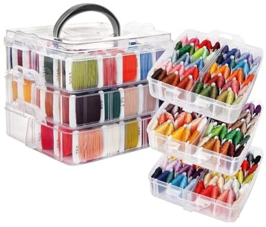 Wintem – Kit Ricamo con 150 Fili Colorati, Contenitore a 3 Livelli con 6 Scomparti, Accessori Inclusi per Punto Croce e Braccialetti, Ideale per Principianti e Ricamo Creativo