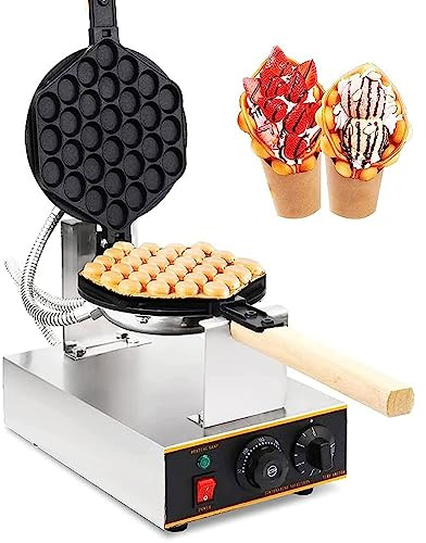 JMOUZHG Macchina per Waffle Commerciale da 1200 W, Piastra per Waffle Rotante, Piastra per Soffio a Bolle d'uovo con Rotazione a 360 ° 50-300 °C Regolabile