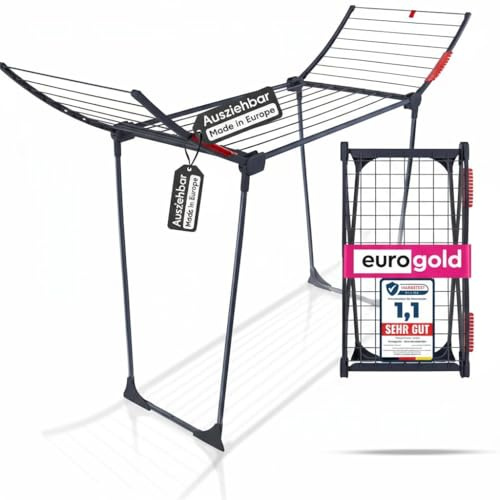 EUROGOLD Wäscheständer klappbar [18M TROCKENLÄNGE] - Premium Trockner Extra Stabiler Wäschetrockner platzsparend - Wäscheständer Balkon/Garten (Schwarz)
