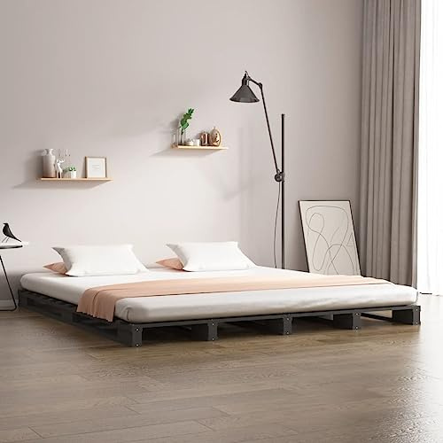 Generico Letto a Pallet Grigio 120x190 cm Small Double Legno di Pino,Grigio,23kg,821429