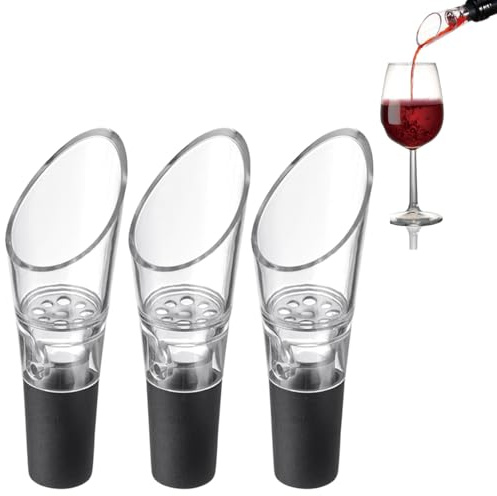 OPVYAEU 3 Pezzi beccucci per travasare, tappi vino, decanter per vino di alta qualità con ventilazione, accessorio adatto a molte bottiglie di vino, chiusura affidabile – acciaio inox