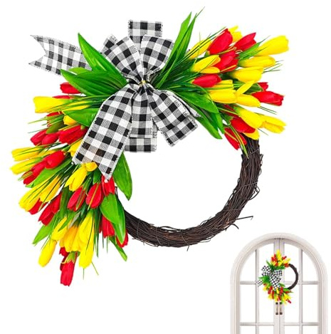 Générique Corona di Tulipani Primavera – Multiuso artificiale decorativa Porta, Corone Fiori d'ingresso Rosa Rustico per Matrimonio | Multipurpose Outdoor Indoor Utility Effortless Installation