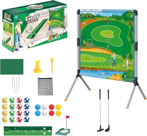 Golf Battle-Spielset für draußen und drinnen - für Kinder und Erwachsene, mit Schwungmatte, Zielwand und Putting-Trainer - fördert aktives Spielen, Koordination und Golf-Fähigkeiten