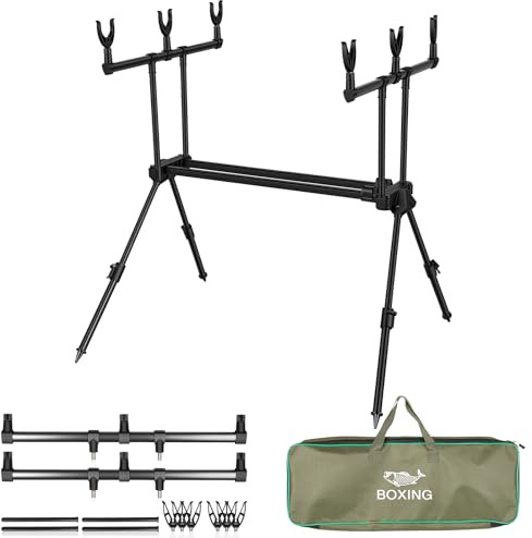 3 Rod Pod Carp Fishing Rod Pod, Adjustable Lightweight Aluminum Alloy Fishing Rod Stand with Extendable Main Beam(64-121cm) & Legs (34-53cm), Carry Bag, Fishing Rod Pod for Carp Bank Fishing