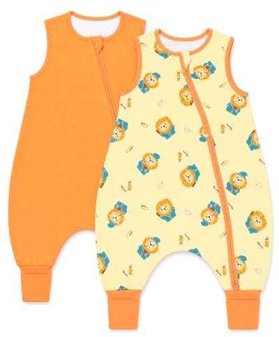 WYTbaby Baby Sleeping Bag with Legs, 1.0 Tog 100% Cotton Sleep Sack, Toddler Soft Sleep Bag with Feet Orange 2-3 Years