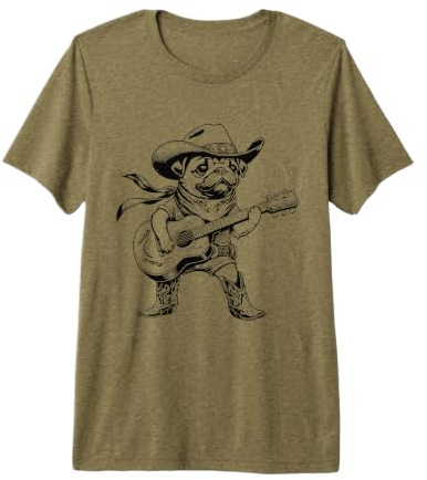 Guitare Rustique Carlin Cowboy Musicien Chien Western Country Music T-Shirt Haut de Gamme