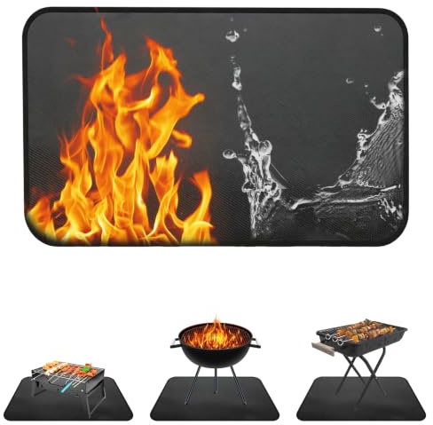 Under grillmatta för utomhusgrill, 150 x 100 cm, brandsäkra grillmattor | Brandsäker, vattentät, oljesäker, utomhus säkerhetsmatta, golvskydd, grill för däck och uteplats BBQ skyddsmatta
