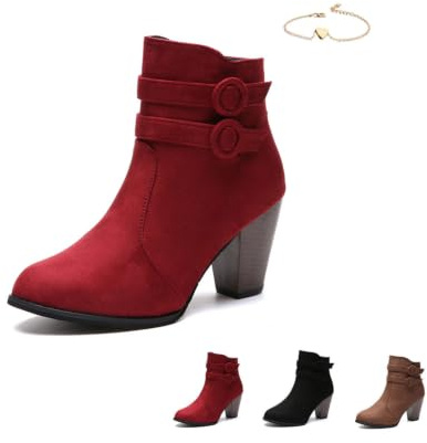 POIOZXD Elegantes botines ortopédicos, tacón de bloque antideslizante, cremallera lateral