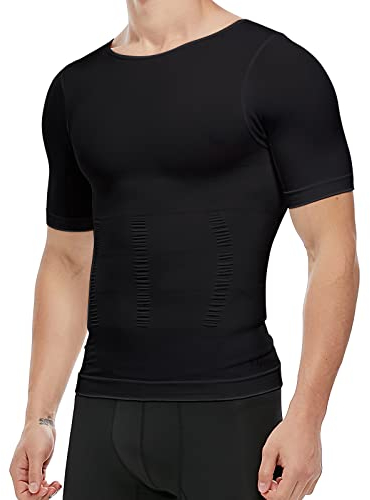 Men's Slimming Body Shaper Vest Undershirt Abs Abdomen Slim Tank Top (Black, Medium)
