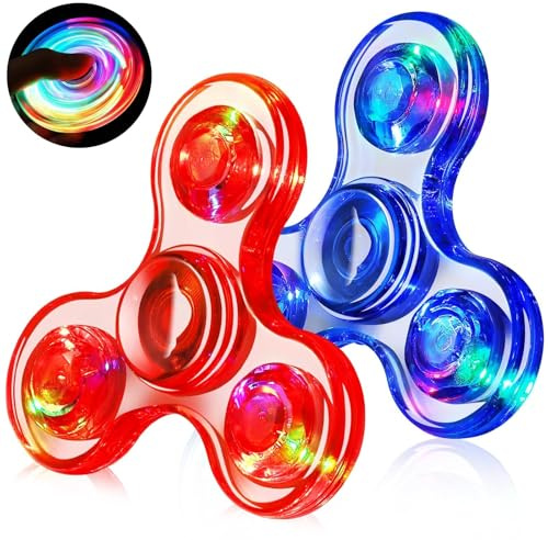 Gigilli Fidget Spinner, confezione da 2 giocattoli con luci a LED, per bambini e adulti, fidget spinner con cristalli che si illuminano al buio, premi di compleanno per bambini dai 4 ai 8 ai 12 anni