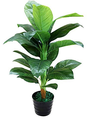 XXXXW Handmade Artificial Natural Flower and Dark Green Leaves in Black Flower Pot Large Indoor Artificial Plant Decoration Fake Plant