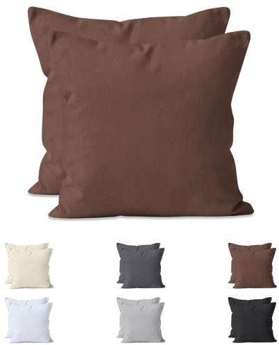 Hometex Premium Textiles 2-er Set Kissenhülle Baumwolle Jersey | Doppelpack Kissenbezüge ca. 160 g/m² | Oeko-TEX®Standard 100 Kissen-Bezug mit Reißverschluss | 40x40 cm Braun