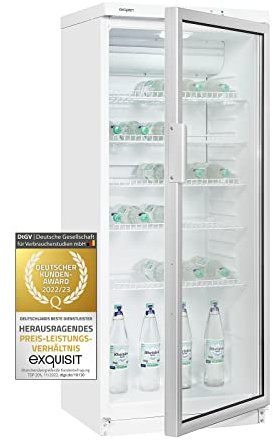 Exquisit Glastürkühlschrank GKS290-GT-280E weiss | 290 l Nutzinhalt | Weiß | Umluftkühlung | Kühlen | Glastür | Getränke | LED Licht | Gitterablagen