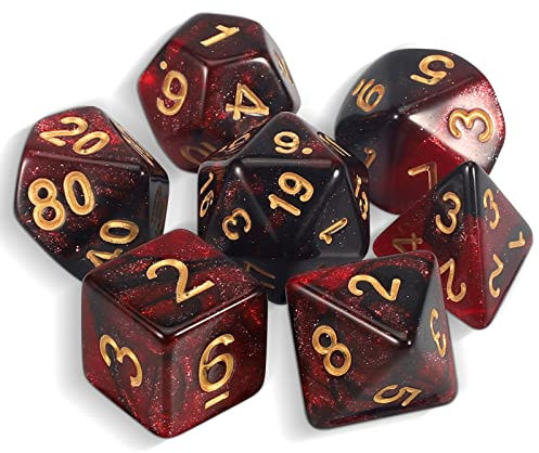 QMAY DND Dice Polyedrisches Würfel Set - 7 Stück für Dungeon und Dragons MTG RPG D&D D20, D12, D10, D%, D8, D6, D4 (Rot und Schwarz)