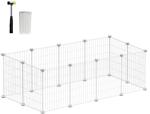 SONGMICS LPI001W01 Indoor Guinea Pig Playpen, Rabbit Cage, Large Exercise Enclosure, DIY Metal Modular Fence for Hamster Pet Small Animals - White