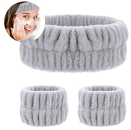 Lot de 3 bandeaux élastiques absorbants Pour le lavage du visage - Gris