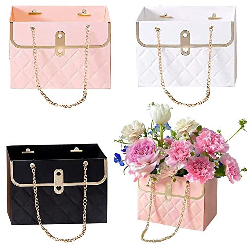 4 cajas de papel de flores, cubeta de almacenamiento de flores, bolsas de regalo de papel con cadena de metal, arreglos florales, bolsa de envoltura de regalo, 3 colores