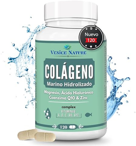 Colageno Marino Hidrolizado con Magnesio y Acido Hialuronico Peptan® de Colágeno Puro + Vitamina C + Zinc, Vitamina B6 y B12 - Venice Nature
