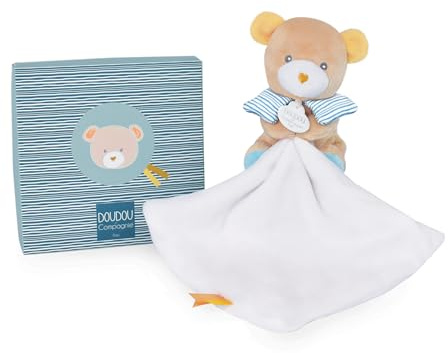 Doudou & Compagnie | Carré Maé l'Ours | Fixe-Tétine pour Sucettes à Anneaux | Idée Cadeau Naissance | Garantie Doudou Perdu | Normes CE