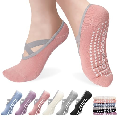 Halinuia 6 Paar Yoga Socken für Damen, Rutschfeste Pilates Socken, Antirutsch Stoppersocken mit Silikon, Bunte Farbauswahl, für Yoga, Pilates, Ballett, Fitness, Gymnastik