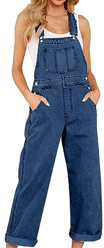 Mono Vaquero Peto Mujer Jumpsuit Moda Casual Jeans Denim Deporte Mezclillas Pantalones Largo Color Sólido Peto Pierna Ancha Rompers Fiesta Suelto Camiseta sin Manga Cómodo Verano Primavera