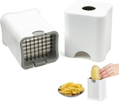 xiruiubao Taglia Patate Fritte, Tagliapatate Professionale a Taglio Rapido in Acciaio Inox, Taglia Verdure Multifunzione con Griglia di Taglio per Cipolla Carota Patata Cetrioli Frutta (Bianco)