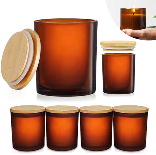 6-Pack Glass Candle Jars with Bamboo Lids (200ml) – 3mm Thick-Walled Heat-Resistant Glass for Candle Making – Elegant Scandi-Style Containers with Airtight Silicone Seal for DIY Candles & Storage
