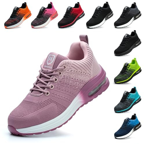Baofular Safety Trainers Men Womens Steel Toe Trainers Lightweight Comfortable Safety Shoes Work Trainers Non Slip & Breathable Lilac 4 UK 37 EU 235