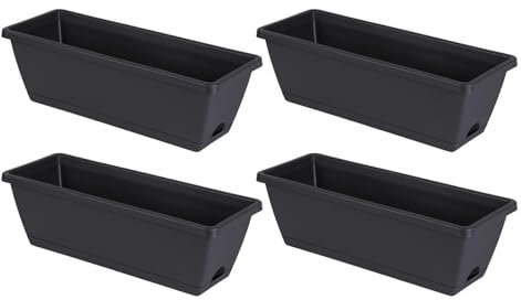 LOVIVER 4X fioriera per Finestra Contenitore vasi rettangolari fioriere per ortaggi con vassoi Vaso per Fiori da Giardino per davanzale della Cucina, Grigio Scuro