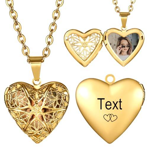 INBLUE Collier de Médaillon Personnalisé pour Femmes Collier Coeur Texte Photo Personnalisé Collier Pendentif en Acier Inoxydable en Forme de Coeur Avec Nom Gravé Bijoux Cadeau pour Femme Sœur - B2