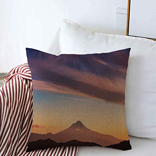 Taie d'oreiller en Lin 45x45cm, Aventure Beaux Paysages Volcaniques Chili Sud Parcs Actifs Andes Désert D'Araucaria Housse De Coussin en Lin Lavable Carrées Taie d'oreiller, pour Canapé, Lit