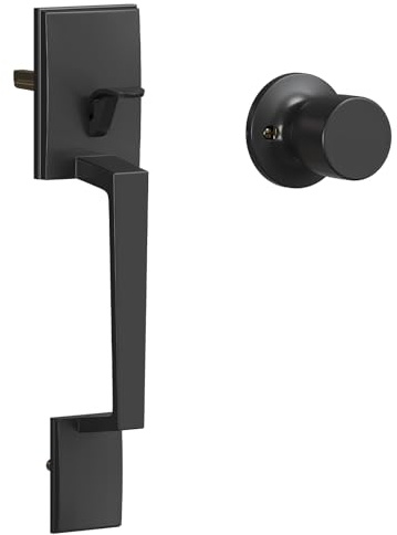 HOSOM Front Door Handle Exterior Door Handle Set with Door Knob, No Lock,Entry Door Handleset for Right & Left-Handed Doors, Matte Black