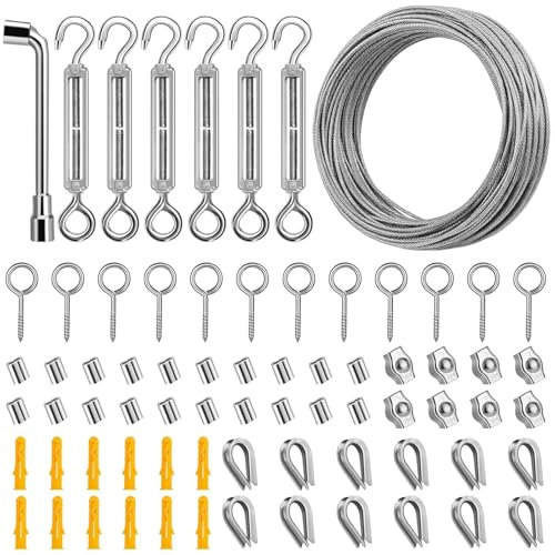Wire Rope Kit, 35m Stainless Steel Wire Rope Cable, M4 Turnbuckles Wire Tensioner Kit, 2mm PVC Coated Garden Wire for Climbing Plant, Picture, Securing Shade, Grapevines Trellis, Tent Rope(COLOR:35m)