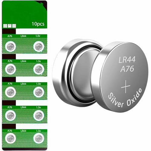 TECHZOCO Pilas de Boton oxido Plata, Pilas de Boton, Pilas AG13, PX76A, L1154F, 357A, Pilas LR44, Voltaje de la Pila: 1,5 V, Capacidad de batería: 80 mAh, Pilas Larga duracción, Pack de 10 Unidades