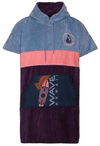WAVE HAWAII Bade-Poncho Damen & Herren Kiholo mit Kapuze, Größe M, 160-190cm, 100% Baumwolle Surf-Poncho für Erwachsene, Velours & Frottee-Handtuch mit hoher Wasserabsorption