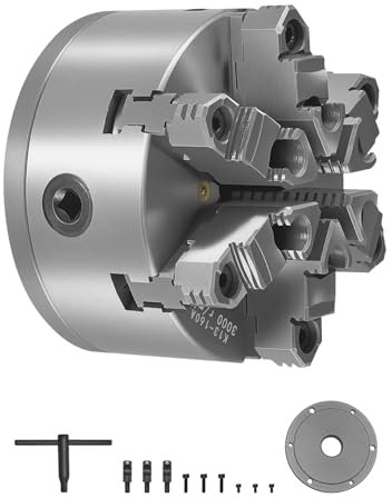 VEVOR 6-Jaw Lathe Chuck, 6 Inch (160 mm), Self-Centering Chuck with D1-4 Cam Lock Backing Plate, 0.12-5.71 in (3-145 mm) Clamping Range with T-Wrench Screws, HT300 Material, for Wood Metal Lathe