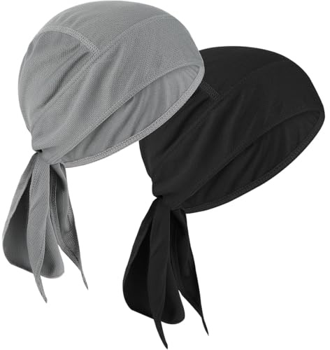 JEYORZY 2 Pièces Casquettes de Cyclisme Homme, Bandana Homme, Chapeau de Casquette Bandana de Sport, Chapeau de Casque de Vélo, Casquette Bandana Sous le Casque de Vélo, Bandana Pirate(Noir,Gris)