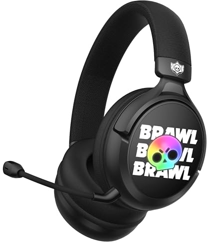 Subsonic - Auriculares Inalámbricos para Juegos Brawl Stars con LED y Micrófono Extraíble. Auriculares Bluetooth para Juegos - Compatibles con Todas Las Consolas, PC, Tabletas y Smartphones - Negro