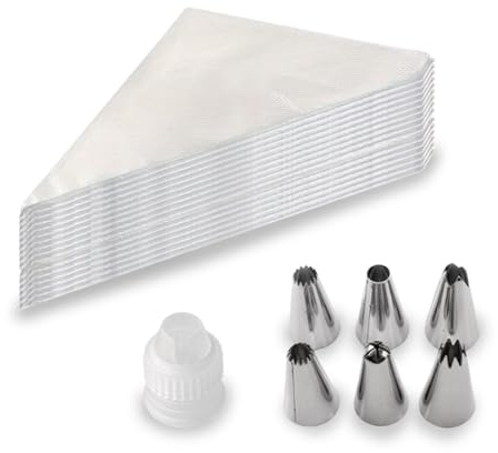 Fysaran Mangas Pasteleras Desechables, Manga Pastelera con 6 Boquillas Y 1 Convertidor, 100 Piezas Herramientas Decoración Pastel para Decorar Pasteles, Galletas, Magdalenas
